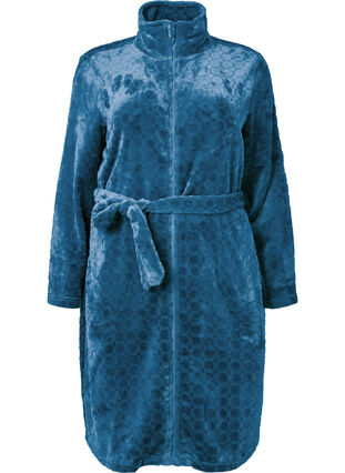 Zizzifashion Patterned dressing gown with zipper and pockets, Blue Coral, Packshot image number 0