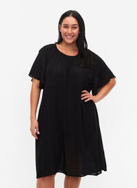 Viscose dress with short sleeves, Black, Model