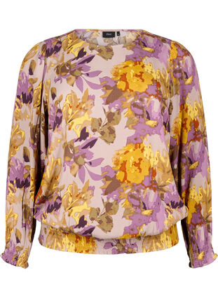 Zizzifashion Smock blouse with floral print, Purple Flower, Packshot image number 0