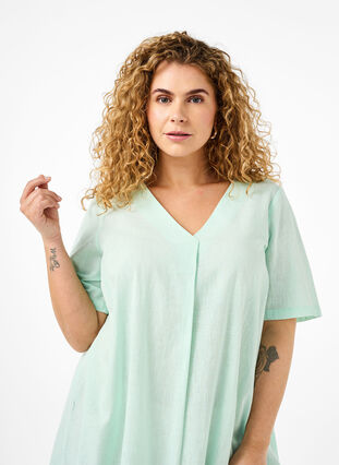 Zizzifashion Cotton blend kaftan dress with linen, Brook Green, Model image number 2