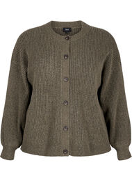 Rib knit cardigan with buttons, Dusky Green Mel., Packshot