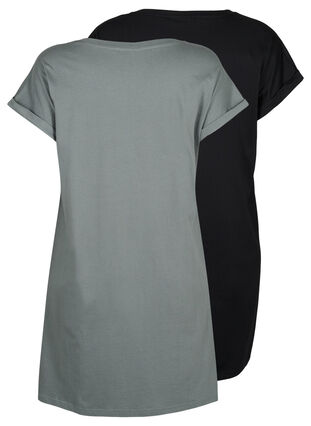Zizzifashion 2-pack cotton dress with short sleeves, Balsam Green/Black, Packshot image number 1