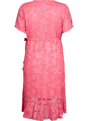 Zizzifashion Wrap dress with lace and short sleeves, Pink Carnation, Packshot image number 1