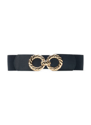 Zizzifashion Stretchable waist belt with gold-coloured buckle, Black, Packshot image number 0