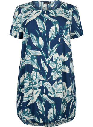 Zizzifashion Dress with print and short sleeves, Navy B.Big FlowerAOP, Packshot image number 0