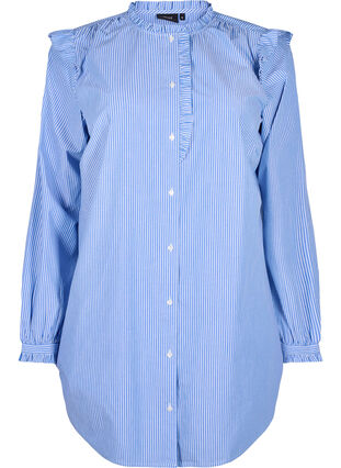 Zizzifashion Striped tunic with ruffle details, Princess Blue W. St., Packshot image number 0