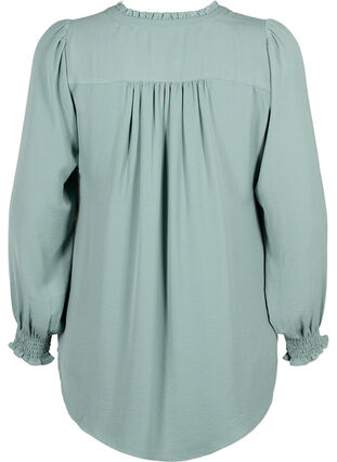 Zizzifashion Blouse with smock and v-neckline, Chinois Green, Packshot image number 1