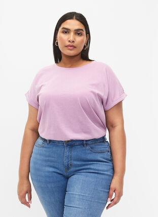 Zizzifashion Short sleeved cotton blend t-shirt, Lavender Mist, Model image number 0