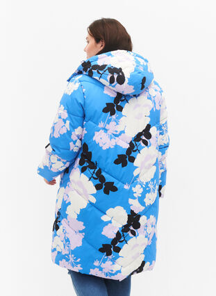 Long winter jacket with a floral print, French Blue Comb, Model image number 1