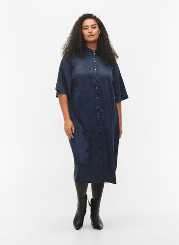 Zizzifashion Long shirt dress with tone-on-tone pattern, Night Sky, Model image number 0