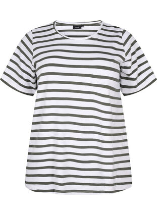 Zizzifashion Striped T-shirt in organic cotton, Thyme Stripe, Packshot image number 0