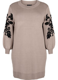 Knitted dress with embroidery details, Desert Taupe Comb, Packshot