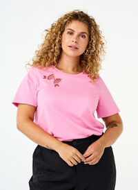 Organic cotton T-shirt with bow detail, Rosebloom, Model