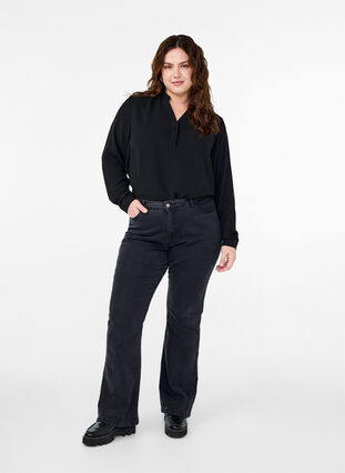 Zizzifashion Long-sleeved shirt blouse with V-neck, Black, Model image number 2