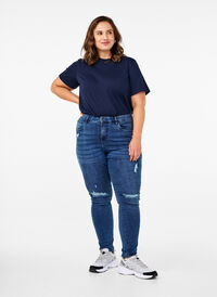 Super slim Amy jeans with wear details, Blue Denim, Model