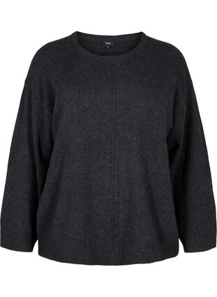 Zizzifashion Knitted blouse with a round neck and center seam, Dark Grey Melange, Packshot image number 0