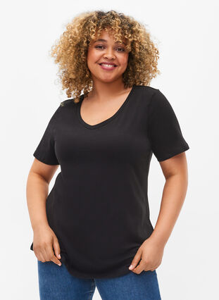 Zizzifashion Solid-coloured basic cotton T-shirt, Black, Model image number 0