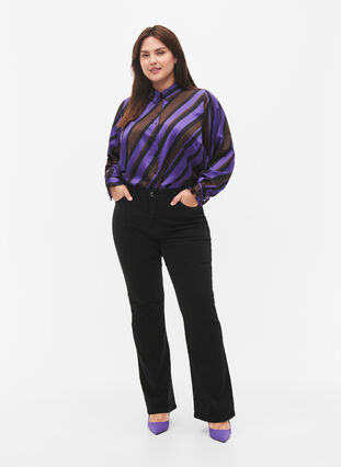 Zizzifashion Satin shirt with diagonal stripes, Stripe AOP, Model image number 2