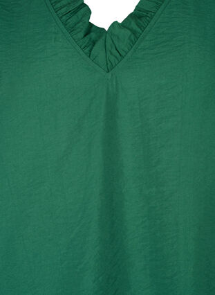 Zizzifashion Long-sleeved viscose blouse with ruffle details, Hunter Green, Packshot image number 2