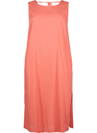 Zizzifashion Sleeveless cotton blend dress with linen, Living Coral, Packshot image number 0