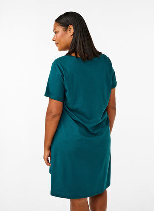 Zizzifashion Short-sleeved nightgown in organic cotton, Deep Teal Sleep, Model image number 1