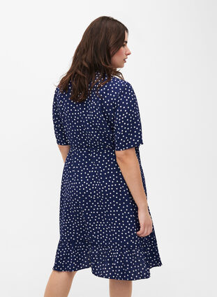 Zizzifashion Printed wrap dress with short sleeves, Navy Blazer Dot AOP, Model image number 1