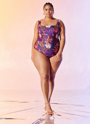 Zizzifashion Swimsuit with floral print, Purple Flower, Image image number 0