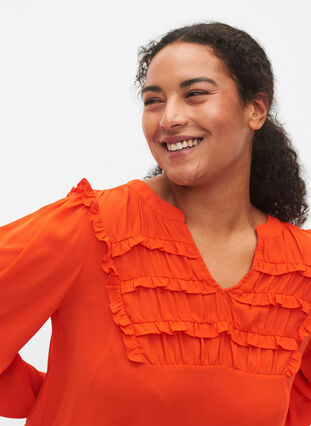 Zizzifashion Long-sleeved blouse with frilled details (GRS), Orange.com, Model image number 2