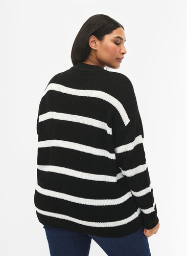 Zizzifashion FLASH - Striped Knit Sweater, Black/White Stripe, Model image number 1