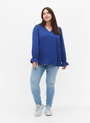 Zizzifashion V-neck blouse with long sleeves, Mazarine Blue, Model image number 2