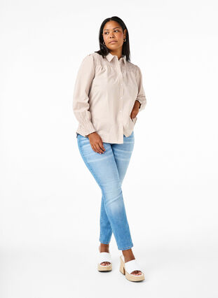 Zizzifashion Striped shirt with smock, Silver Mink Wh. St., Model image number 2