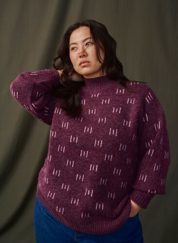 Zizzifashion Knitted blouse with pattern and high neck, Potent P. Mel. Comb, Image image number 0