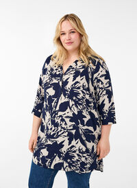 Tunic with print and 3/4 sleeves, Navy Blazer AOP, Model