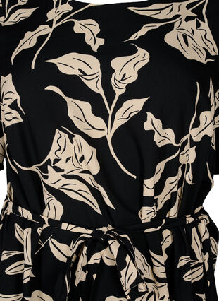 Zizzifashion FLASH - Short sleeve dress with belt, Black Off White Fl., Packshot image number 2