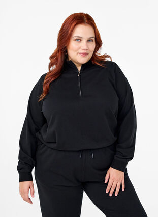 Zizzifashion High neck sweatshirt with zip, Black, Model image number 0