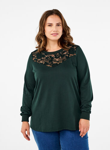 Zizzifashion Sweatshirt with lace details, Scarab, Model image number 0