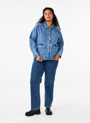 Zizzifashion Denim shirt jacket with pockets, Blue Denim, Model image number 2