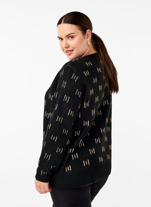 Zizzifashion Patterned pullover, Black Mel. Nomad, Model image number 1