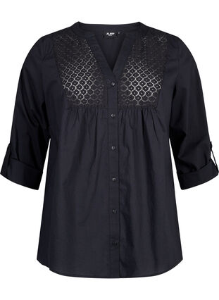 Zizzifashion FLASH - Shirt with crochet detail, Black, Packshot image number 0