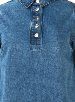 Zizzifashion Short denim dress with A-shape and long sleeves, Blue Denim, Packshot image number 3