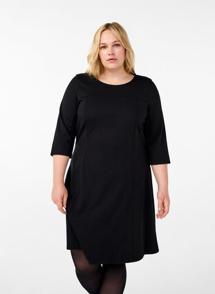 Zizzifashion A-shaped dress with 3/4 sleeves, Black, Model image number 0