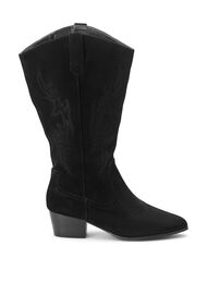 Wide fit - Suede cowboy boots, Black, Packshot