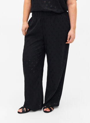 Zizzifashion Loose trousers with hole pattern, Black, Model image number 2