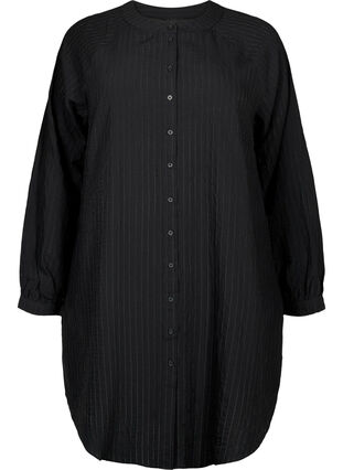 Zizzifashion Long viscose shirt with striped pattern, Black, Packshot image number 0