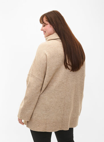 Zizzifashion Melange knit sweater with turtleneck, Simply Taupe Mel., Model image number 1