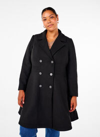 A-line wool coat with pockets, Black, Model