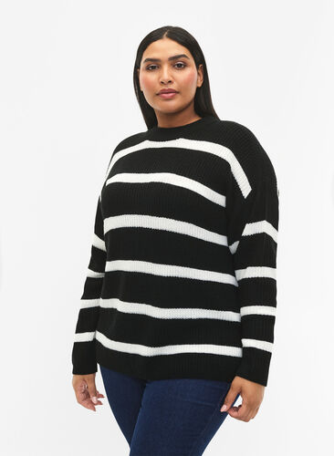 Zizzifashion FLASH - Striped Knit Sweater, Black/White Stripe, Model image number 0