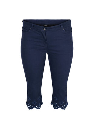 Zizzifashion Capris with broderie anglaise, Dark Blue, Packshot image number 0