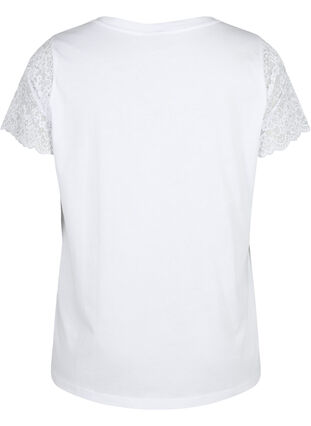 Zizzifashion Cotton t-shirt with short lace sleeves, Bright White, Packshot image number 1