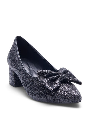 Zizzifashion Wide fit - Glitter pump with bow, Black, Packshot image number 1